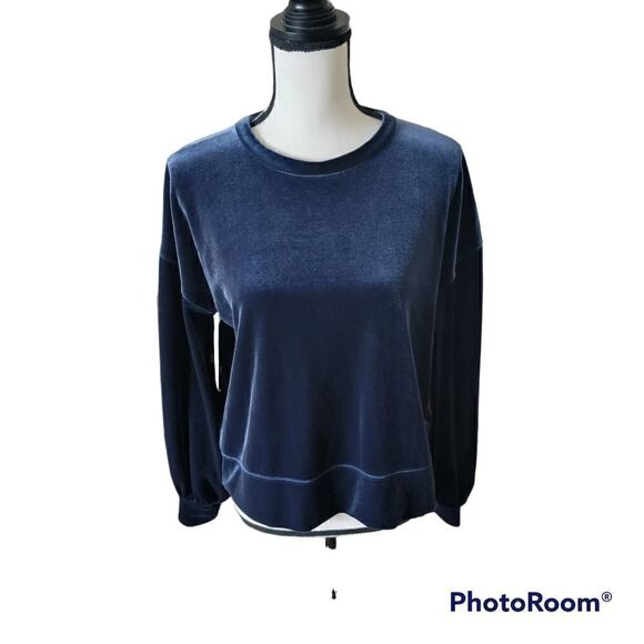 Madewell Navy Blue Velvet Top with Balloon Sleeves. Size S. - Picture 3 of 11